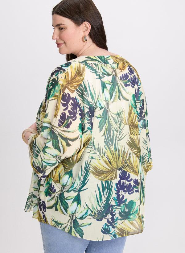 Laura Palm Print Open Blouse