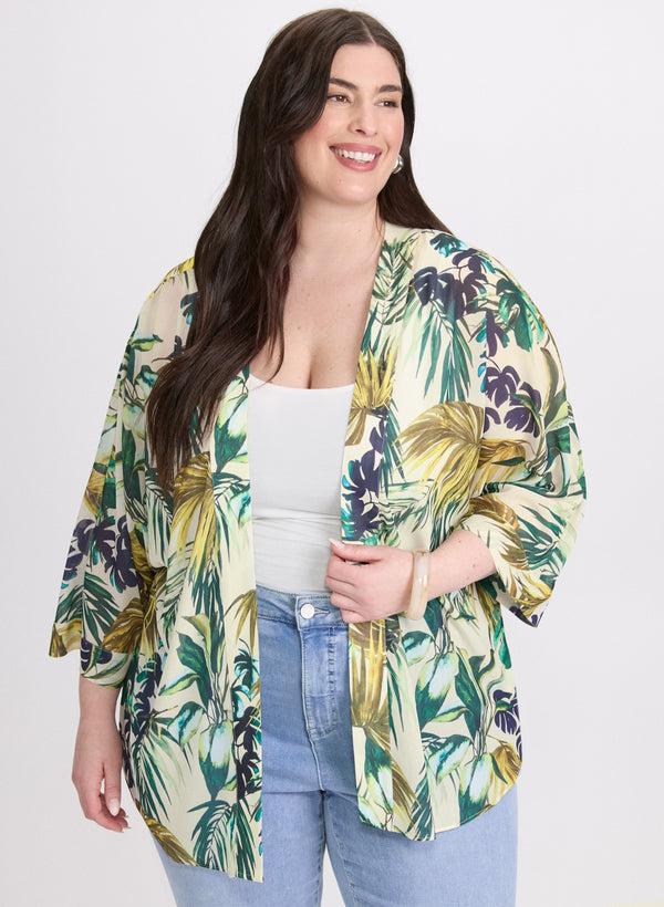 laura Palm Print Open Blouse