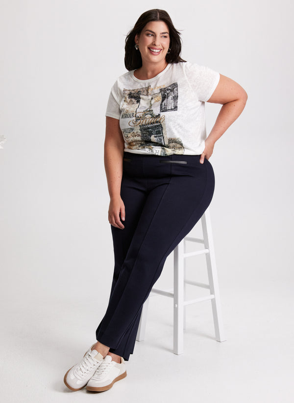laura Paris Print T-Shirt & Straight Leg Pants