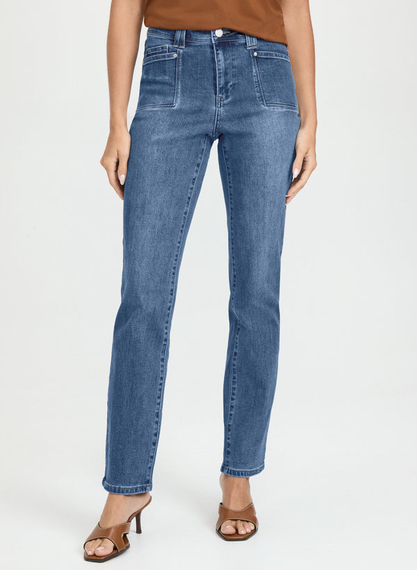 laura Patch Pocket Straight-Leg Jeans