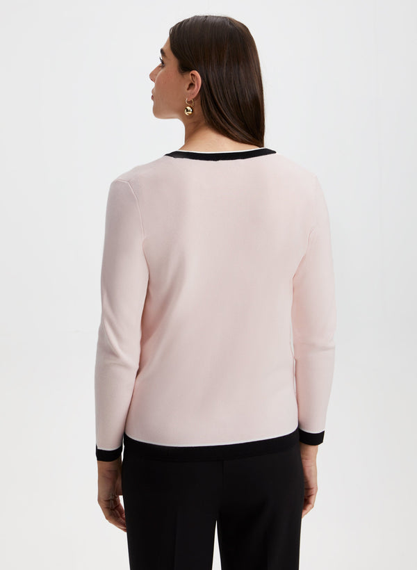 Laura Pearl Button Two-Tone Cardigan