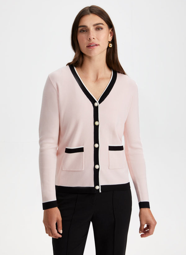 laura Pearl Button Two-Tone Cardigan