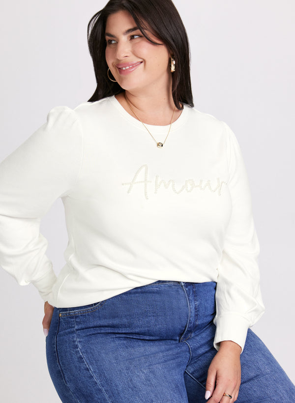 laura Pearl Detail Long Sleeve Pullover