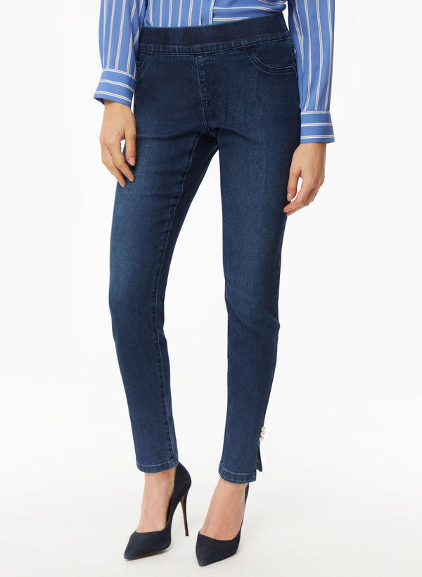 laura Pearl Detail Pull-On Jeans