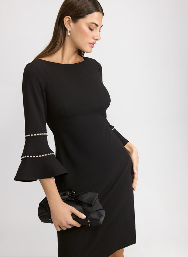 Laura Pearl Embellished Bell Sleeve Dress