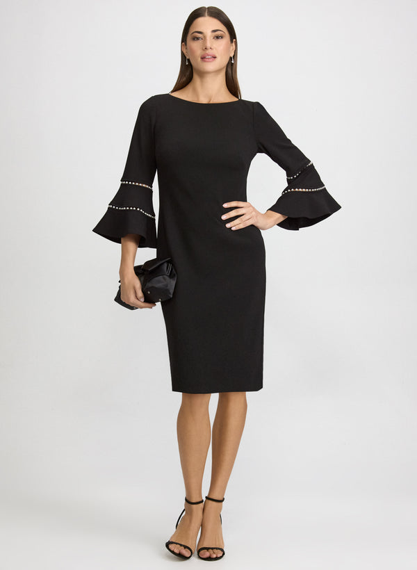 laura Pearl Embellished Bell Sleeve Dress