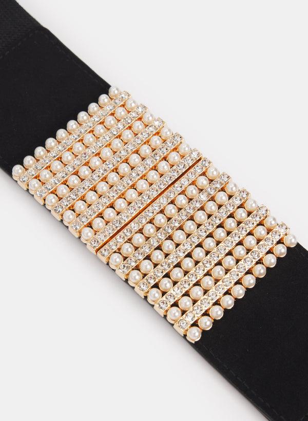 Laura Pearl Embellished Elastic Belt
