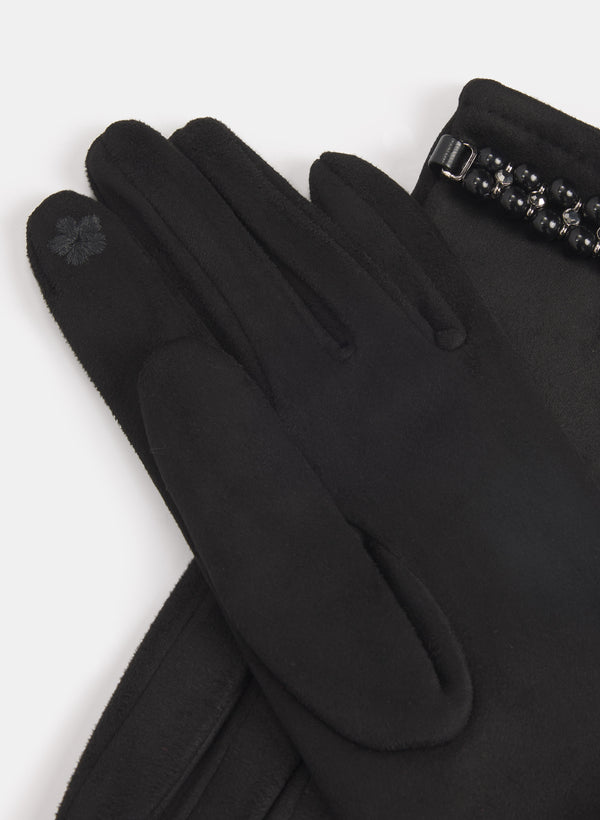 Laura Pearl Embellished Faux Suede Gloves