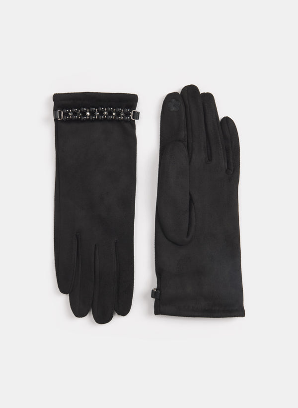 laura Pearl Embellished Faux Suede Gloves