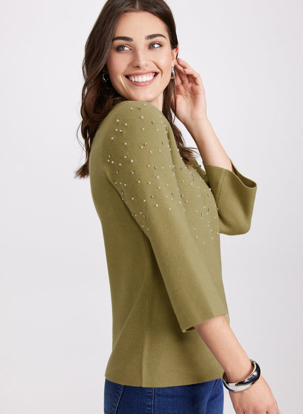 Laura Pearl & Rhinestone Trim Sweater