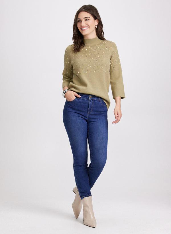 Laura Pearl & Rhinestone Trim Sweater