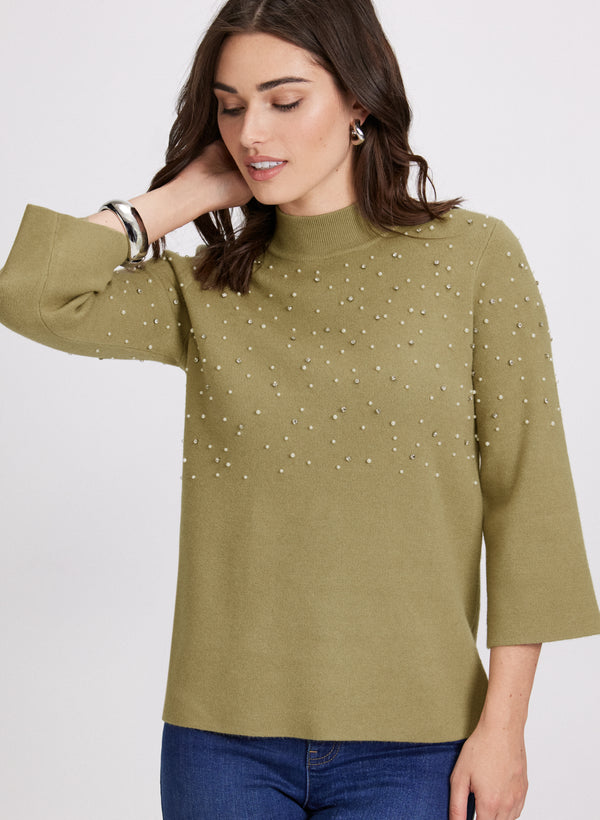 laura Pearl & Rhinestone Trim Sweater
