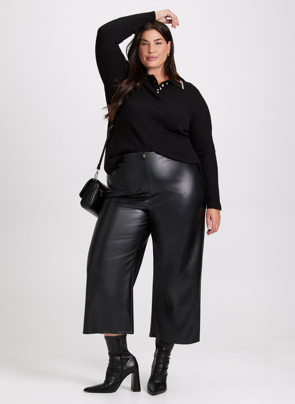 Laura Pearl Trim Polo Sweater