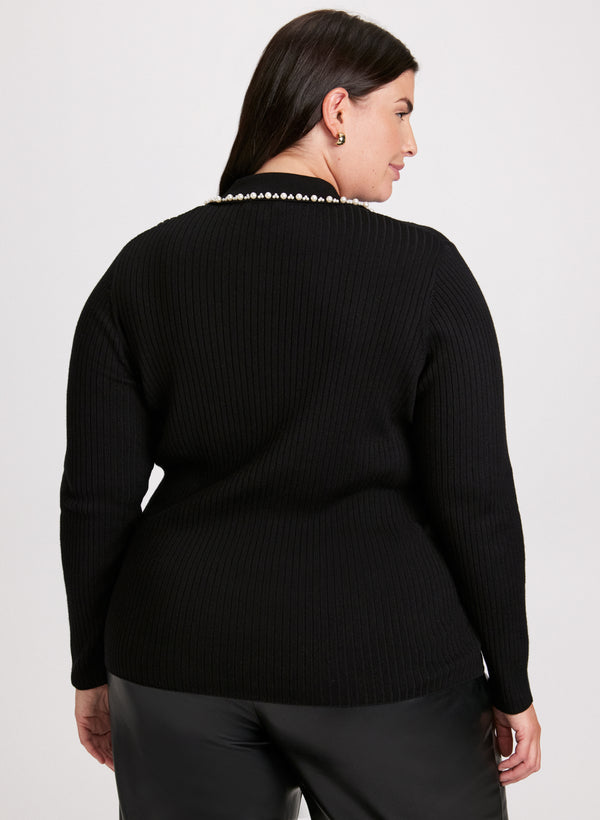 Laura Pearl Trim Polo Sweater