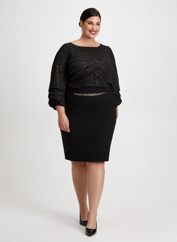 laura Pencil Skirt & Gold Print Blouse