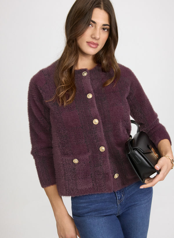laura Plaid Brushed Knit Cardigan