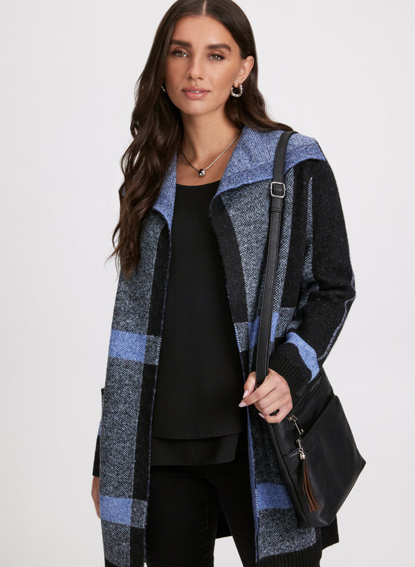 Laura Plaid Print Open-Front Cardigan