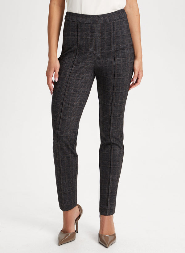 laura Plaid Print Pull-On Pants