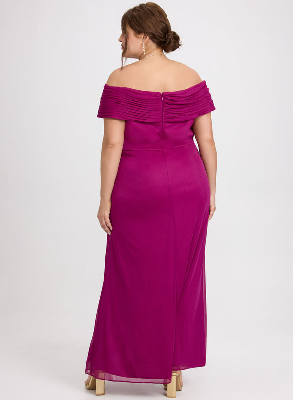 Laura Pleated Off-Shoulder Dress