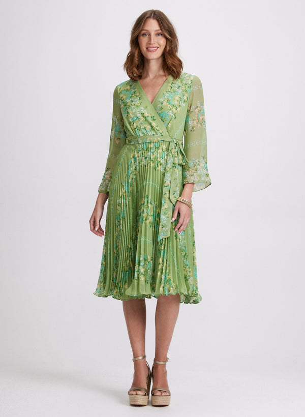 laura Plissé Floral Placement Print Dress