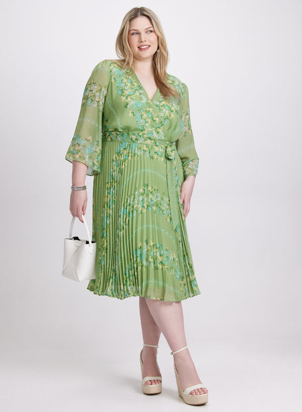 laura Plissé Floral Placement Print Dress