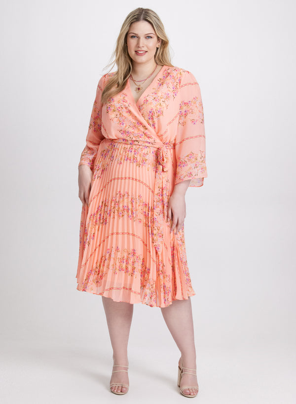 laura Plissé Floral Placement Print Dress