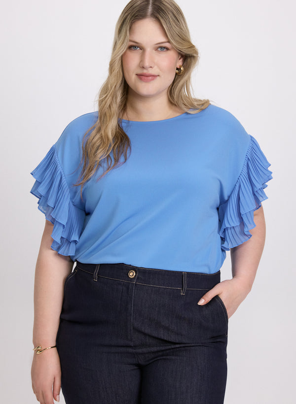 laura Plissé Ruffle Sleeve Top