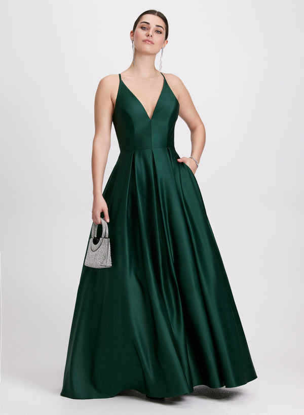 laura Plunge Neck Ballgown Dress