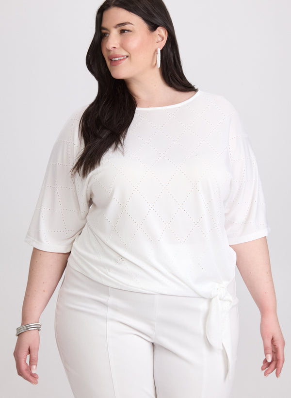 laura Pointelle Elbow Sleeve Top