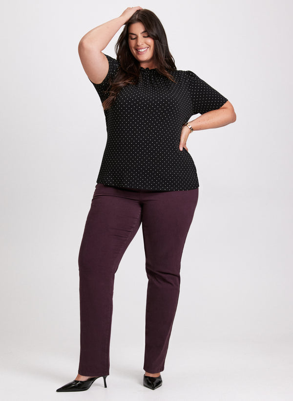 laura Polka Dot Mock Neck Top & Straight Leg Jeans