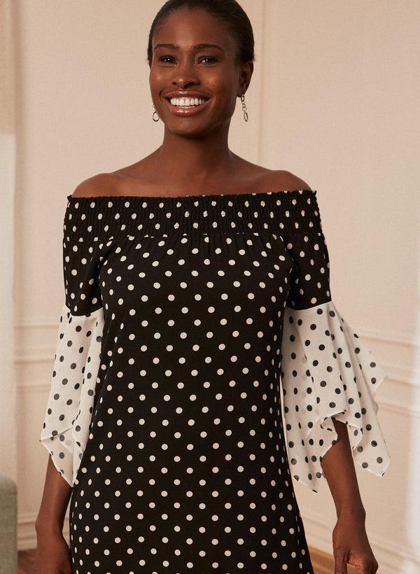 Laura Polka Dot Off-The-Shoulder Dress