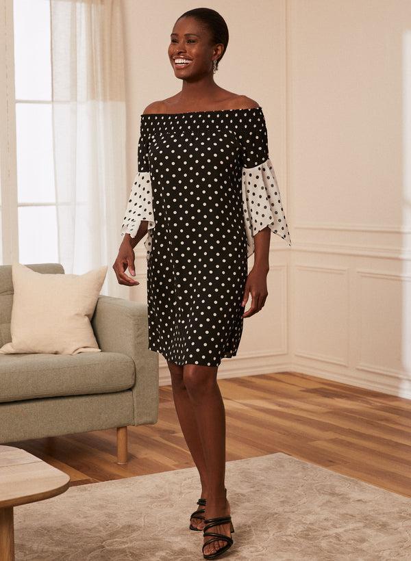 laura Polka Dot Off-The-Shoulder Dress