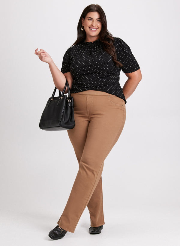 laura Polka Dot Top & Pull-On Straight Leg Jeans