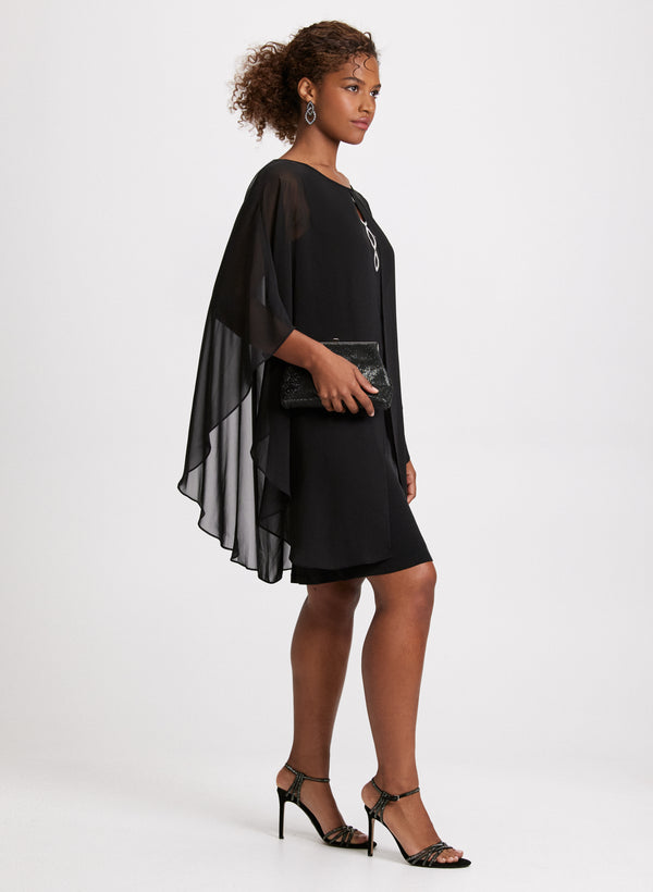 Laura Poncho Effect Chiffon Dress