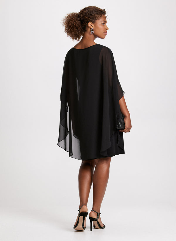 Laura Poncho Effect Chiffon Dress