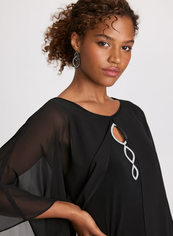 Laura Poncho Effect Chiffon Dress