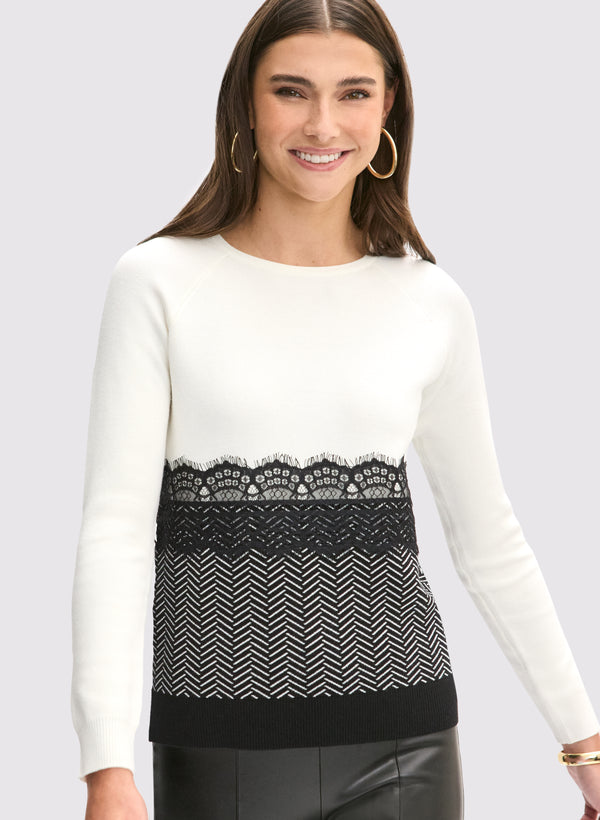 Laura Printed Lace Overlay Sweater