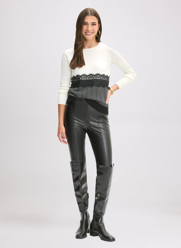 Laura Printed Lace Overlay Sweater