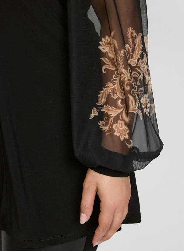 Laura Printed Mesh Sleeve Top