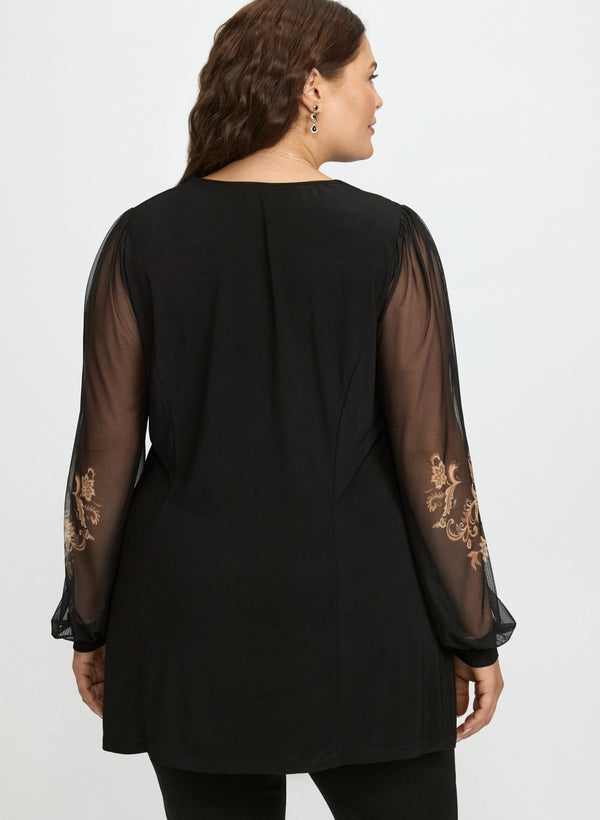 Laura Printed Mesh Sleeve Top