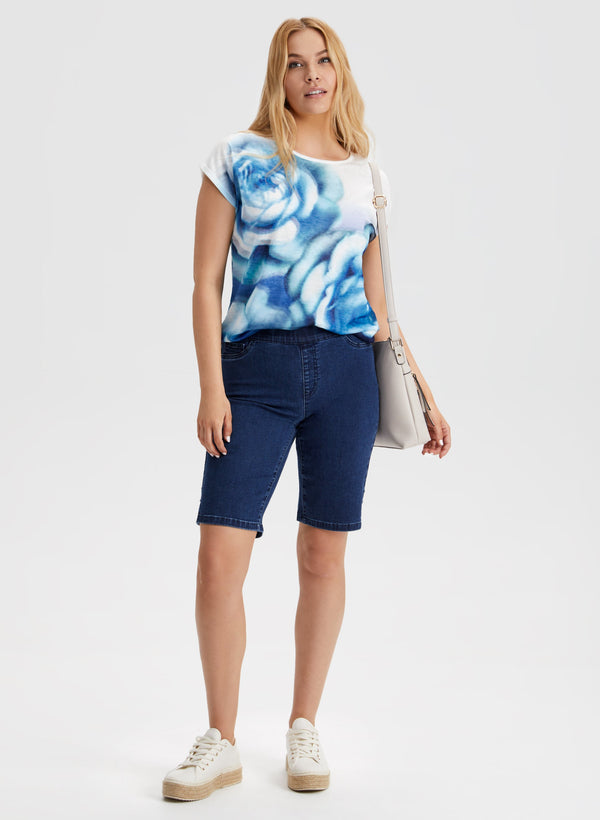 Laura Pull-On Denim Bermuda Shorts