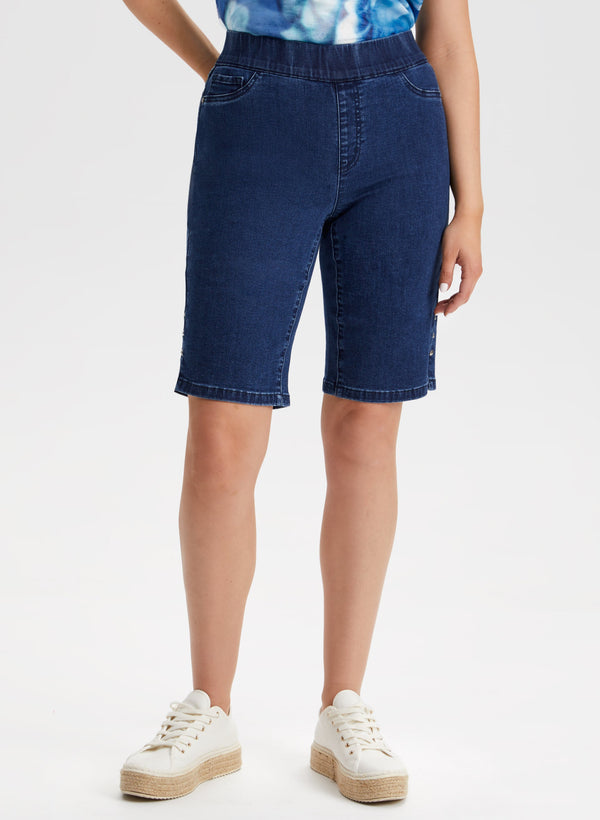 laura Pull-On Denim Bermuda Shorts