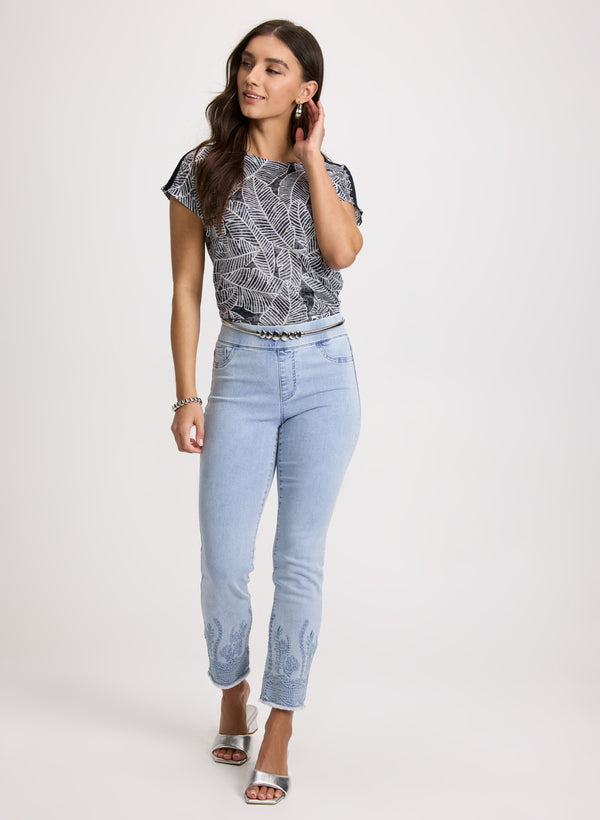 Laura Pull-On Embroidered Hem Jeans