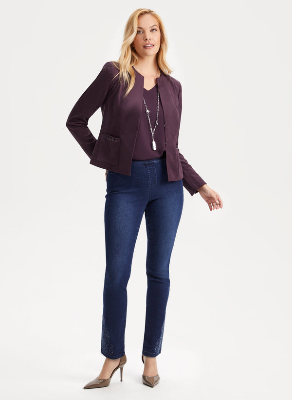 Laura Pull-On Embroidered Hem Jeans