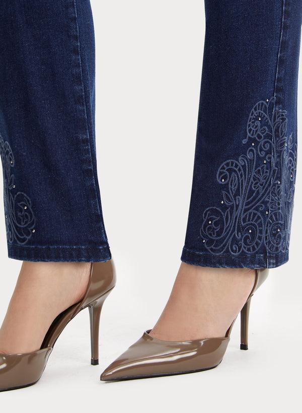 Laura Pull-On Embroidered Hem Jeans