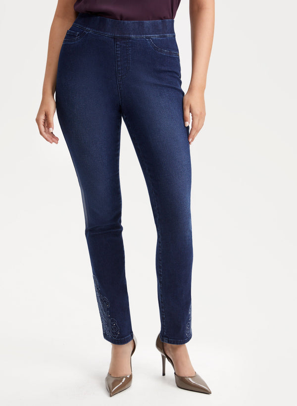 laura Pull-On Embroidered Hem Jeans