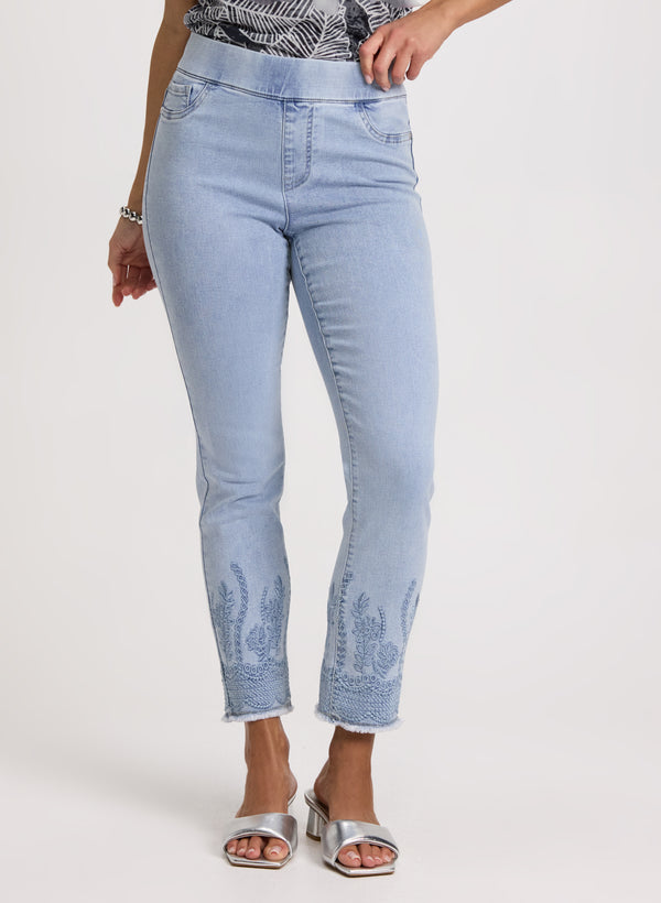 laura Pull-On Embroidered Hem Jeans