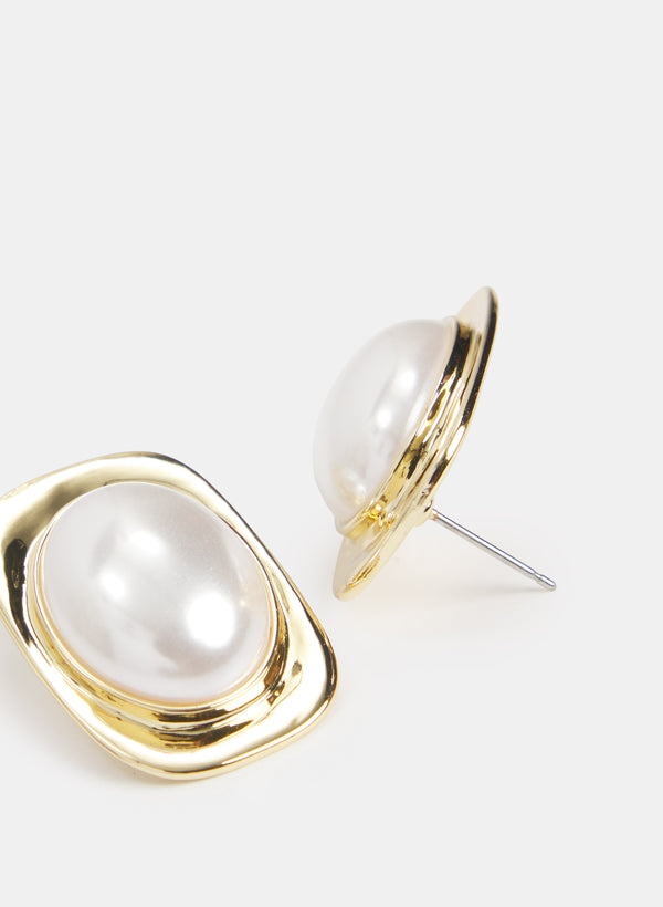 Laura Rectangular Pearl Inset Earrings