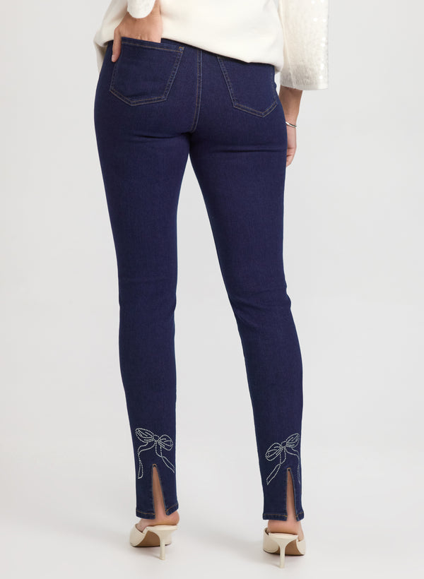 Laura Rhinestone Bow Slim-Leg Jeans