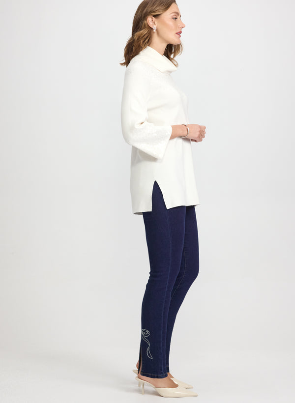 Laura Rhinestone Bow Slim-Leg Jeans